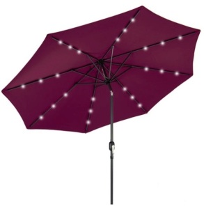 Solar LED Lighted Patio Umbrella w/ Tilt Adjustment, UV-Resistance - 10ft, Burgundy