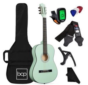 Beginner Acoustic Guitar Set w/ Case, Strap, Digital Tuner, Strings - 38in, SoCal Green