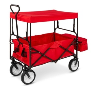 Utility Wagon Cart w/ Folding Design, 2 Cup Holders, Removable Canopy, Red