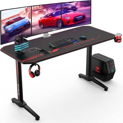 VANSPACE 55" Gaming Desk with USB Gaming Handle Rack, Stand Cup Holder & Headphone Hook