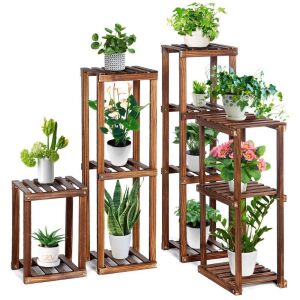 TOOCA Wood Plant Stand Indoor, 4-Piece-Set 16"/27"/35"/38"