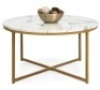 Round Coffee Table w/ Faux Marble Top, Metal Frame - 36in, Gold