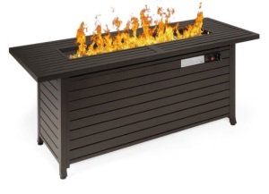 50,000 BTU Rectangular Propane Gas Fire Pit Table w/ Storage, Cover - 57in, Dark Brown