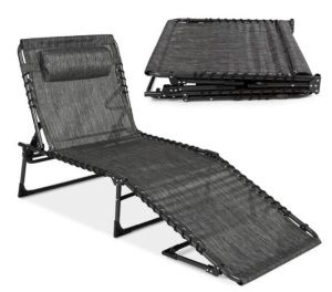 Portable Patio Chaise Lounge Chair Outdoor Recliner w/ Pillow, Gray