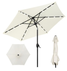 Outdoor Solar Patio Umbrella w/ Push Button Tilt, Crank Lift - 7.5ft, Cream