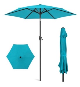 Outdoor Market Patio Umbrella w/ Push Button Tilt, Crank Lift - 7.5ft, Sky Blue