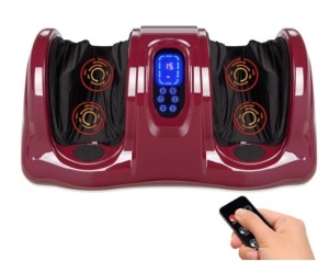 Therapeutic Foot Massager w/ High Intensity Rollers, Remote, 3 Modes, Burgundy