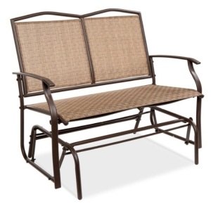 2-Person Patio Loveseat Swing Glider, Bench Rocker w/ Armrests, Brown