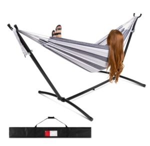 2-Person Brazilian-Style Double Hammock w/ Carrying Bag and Steel Stand, Steel