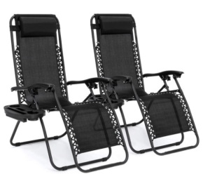 Set of 2 Adjustable Zero Gravity Patio Chair Recliners w/ Cup Holders, Black