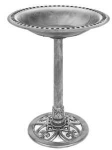 Vintage Outdoor Garden Bird Bath w/ Fleur-de-Lis Accents, Stone