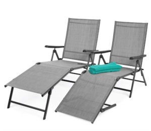 Set of 2 Outdoor Patio Chaise Recliner Lounge Chairs w/ Rust-Resistant Frame, Gray