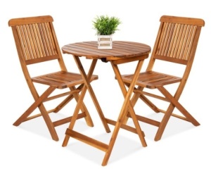 3-Piece Acacia Wood Bistro Set w/ Folding Table, 2 Chairs