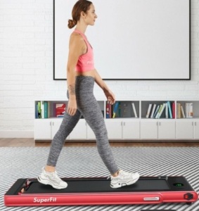 2 in 1 2.25 HP Under Desk Electric Installation-Free Folding Treadmil with Bluetooth Speaker and LED Display-Red