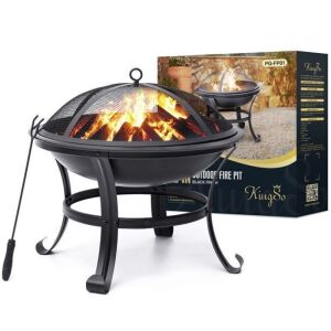 KingSo 22" Wood Burning Fire Pit, Round Steel Black