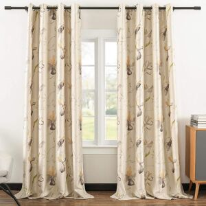 Lot of (3) Leeva Room Darkening Blackout Window Curtain Panels, Light Block Grey Floral, 52x96, Grey