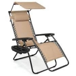 Folding Zero Gravity Recliner Patio Lounge Chair w/ Canopy, Side Tray