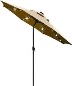 Sunnyglade 9' Solar LED Lighted Patio Umbrella with 8 Ribs/Tilt Adjustment and Crank Lift System (Light Tan)