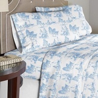 Pointehaven Cotton Flannel Sheet Set,&nbsp;Cal King, Scenic Toile, Blue - Appears New&nbsp;&nbsp;