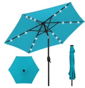 Outdoor Solar Patio Umbrella w/ Push Button Tilt, Crank Lift - 7.5ft, Sky Blue