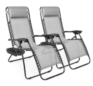 Set of 2 Adjustable Zero Gravity Patio Chair Recliners w/ Cup Holders, Ice Gray