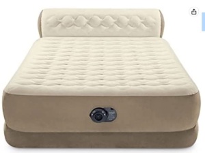 Intex Dura-Beam Air Mattress Deluxe Comfort Headboard Airbed Queen 18 Inch Height Internal Pump