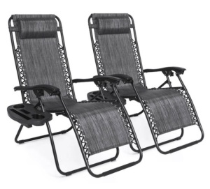 Set of 2 Adjustable Zero Gravity Patio Chair Recliners w/ Cup Holders, Gray