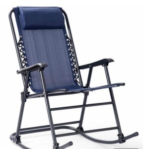 Blue Metal Folding Zero Gravity Outdoor Rocking Chair with Headrest