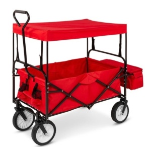 Utility Wagon Cart w/ Folding Design, 2 Cup Holders, Removable Canopy, Red