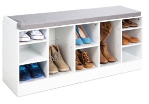 Shoe Storage Rack Bench w/ Padded Seat, 10 Cubbies - 46in, White