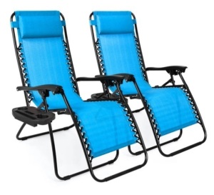 Set of 2 Adjustable Zero Gravity Patio Chair Recliners w/ Cup Holders, Aqua Blue