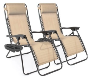 Set of 2 Adjustable Zero Gravity Patio Chair Recliners w/ Cup Holders, Sand