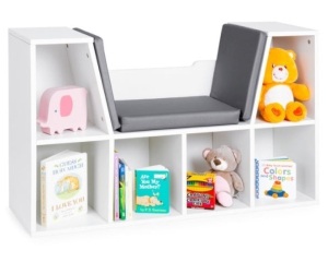 6-Cubbie Kids Bookcase Furniture Accent w/ Cushioned Reading Nook, White