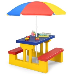 Costway Kids Picnic Table Set with Removable Umbrella Indoor Outdoor Garden Patio