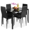 5-Piece Dining Table Set w/ Glass Top, Leather Chairs