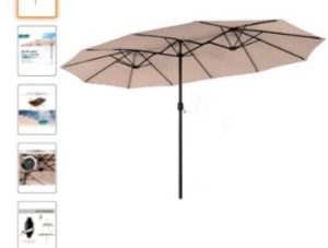 Phi Villa, 13', Double-Sided, Twin Outdoor Patio Umbrella, Beige, Like New, Retail - $129.99