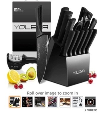 Yoleya, 15 Piece, Kitchen Knife Set, With Block, Like New, Retail - $149.99