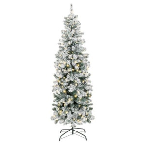 Pre-Lit Snow Flocked Artificial Pencil Christmas Tree 