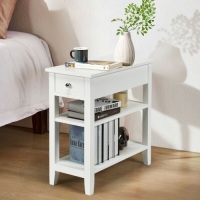 3-Tier Nightstand Bedside Table Sofa Side With Double Shelves Drawer-White HW61591WH&nbsp;
