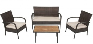 4Pcs Patio Rattan Outdoor Conversation Set With Cushions