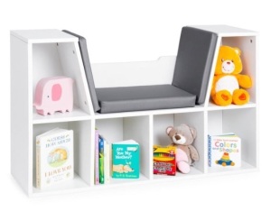 6-Cubbie Kids Bookcase Furniture Accent w/ Cushioned Reading Nook, White