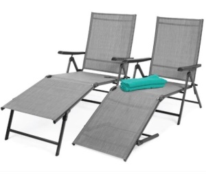 Set of 2 Outdoor Patio Chaise Recliner Lounge Chairs w/ Rust-Resistant Frame, Gray