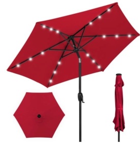 Outdoor Solar Patio Umbrella w/ Push Button Tilt, Crank Lift - 7.5ft, Red