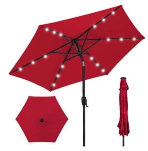 Outdoor Solar Patio Umbrella w/ Push Button Tilt, Crank Lift - 7.5ft, Red