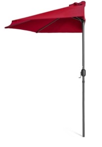 Half Patio Umbrella w/ 5 Ribs, Crank - 9ft, Red