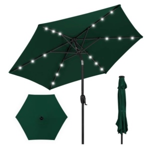 Outdoor Solar Patio Umbrella w/ Push Button Tilt, Crank Lift - 7.5ft, Green