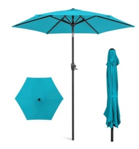 Outdoor Market Patio Umbrella w/ Push Button Tilt, Crank Lift - 7.5ft, Sky Blue