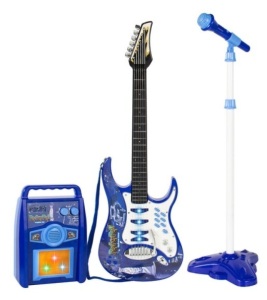 Kids Electric Guitar Toy Play Set w/ 6 Songs, Microphone, Amp, Blue