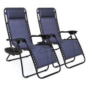 Set of 2 Adjustable Zero Gravity Patio Chair Recliners w/ Cup Holders, Blue