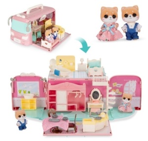 Camper Van Playset Pretend Play Dollhouse with Tiny Critters